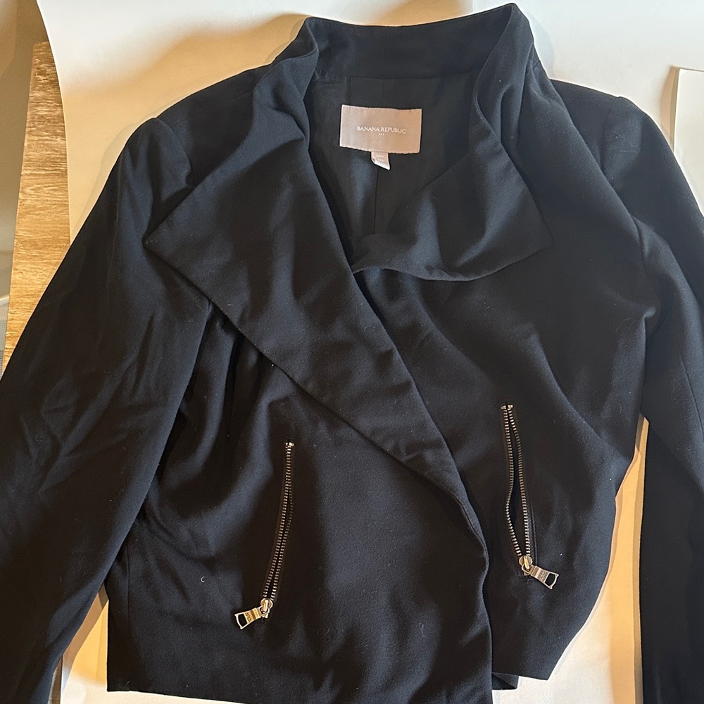 Banana Republic Women's Black Bomber Jacket with Zipper Details
